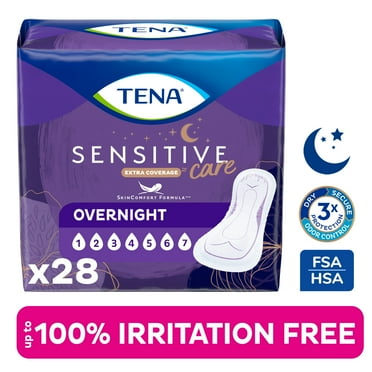 Tena Sensitive Care Extra Coverage Overnight Incontinence Pads for Women, 28 Count