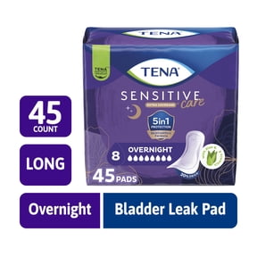 TENA Sensitive Care Extra Coverage Overnight Incontinence Pads, 45 Count