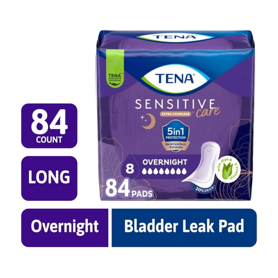 TENA Intimates Extra Coverage Overnight Incontinence Pads, 84 Count