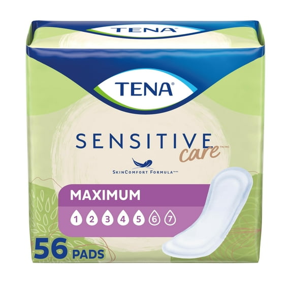 Tena Sensitive Care Maximum Absorbency Incontinence/Bladder Control Pad for Women, Regular Length, 56 Count