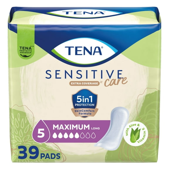 Tena Sensitive Care Maximum Absorbency Long Incontinence Pads for Women, 39 Count