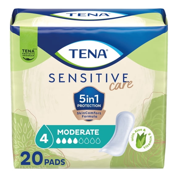 TENA Sensitive Care Moderate Incontinence Pads for Women, Regular, 20 ct