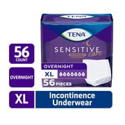 TENA Sensitive Care Overnight Underwear, XL, 56 Count Waist Size 39in-52in
