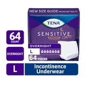 TENA Sensitive Care Overnight Underwear, L, 64 Count Waist size 32in - 42in