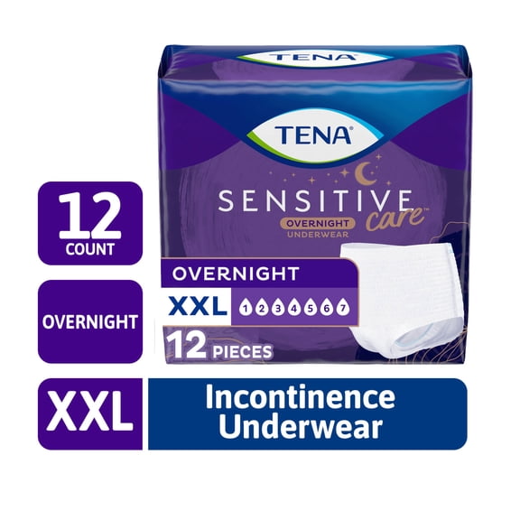 TENA Sensitive Care Overnight Incontinence Underwear, XXL (47-66in), 135ct