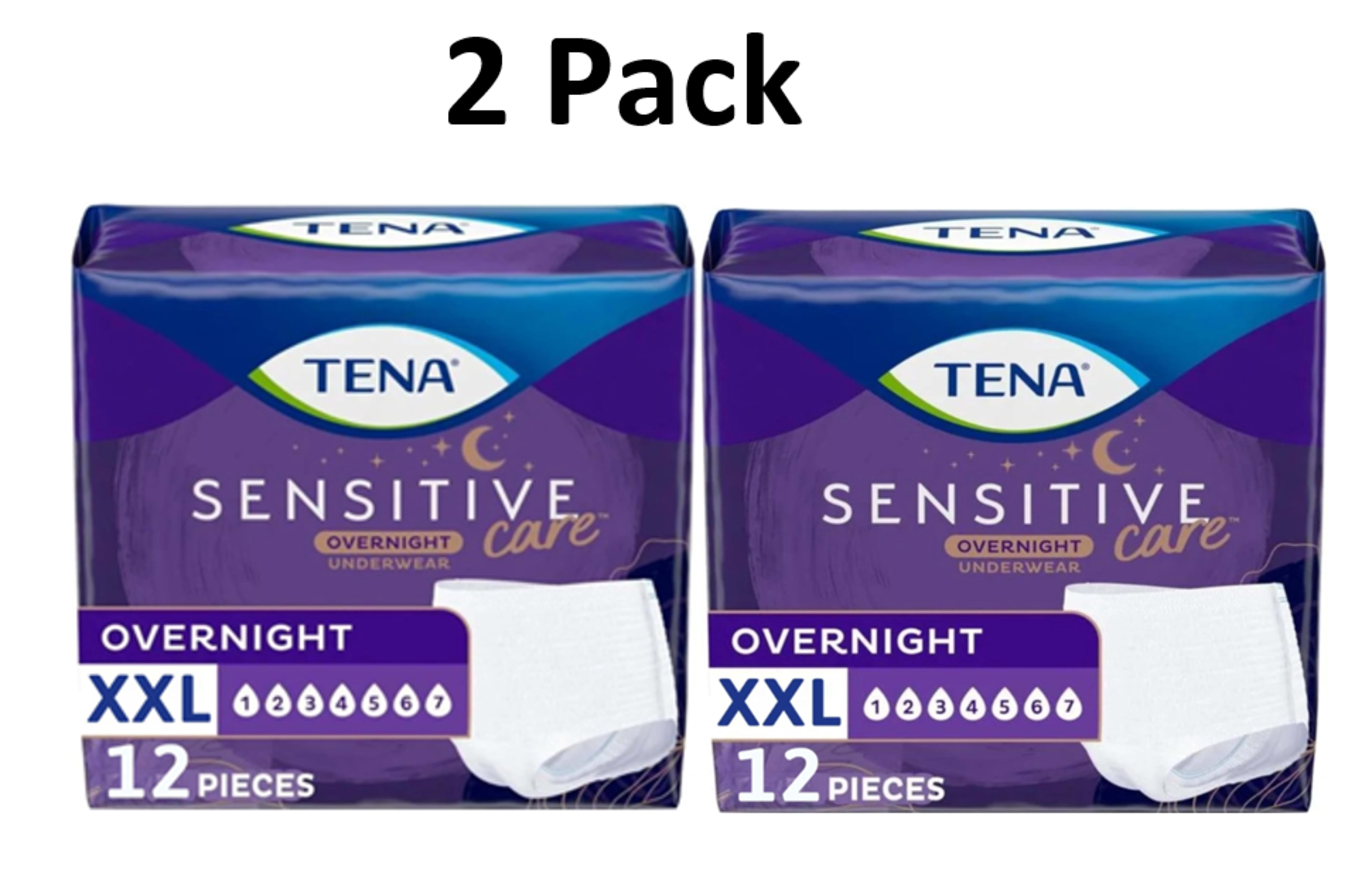 Tena Sensitive Care Overnight Incontinence Underwear for Women XXLarge, (2 pack of 12 Count) (New Sizing)
