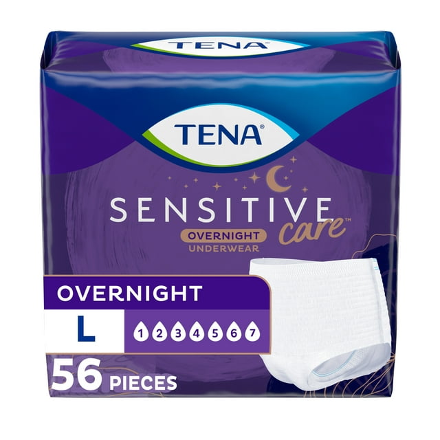 Tena Sensitive Care Overnight Underwear Large, 56 Ct