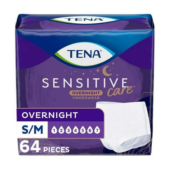 TENA Sensitive Care Overnight Incontinence Underwear for Women, S/M, 64 Count