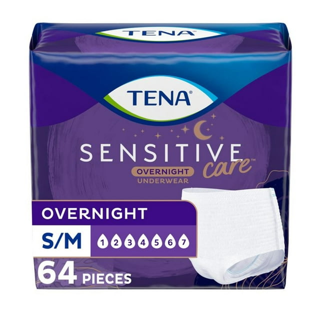 Tena Sensitive Care Overnight Underwear Small/Medium, 64 Ct