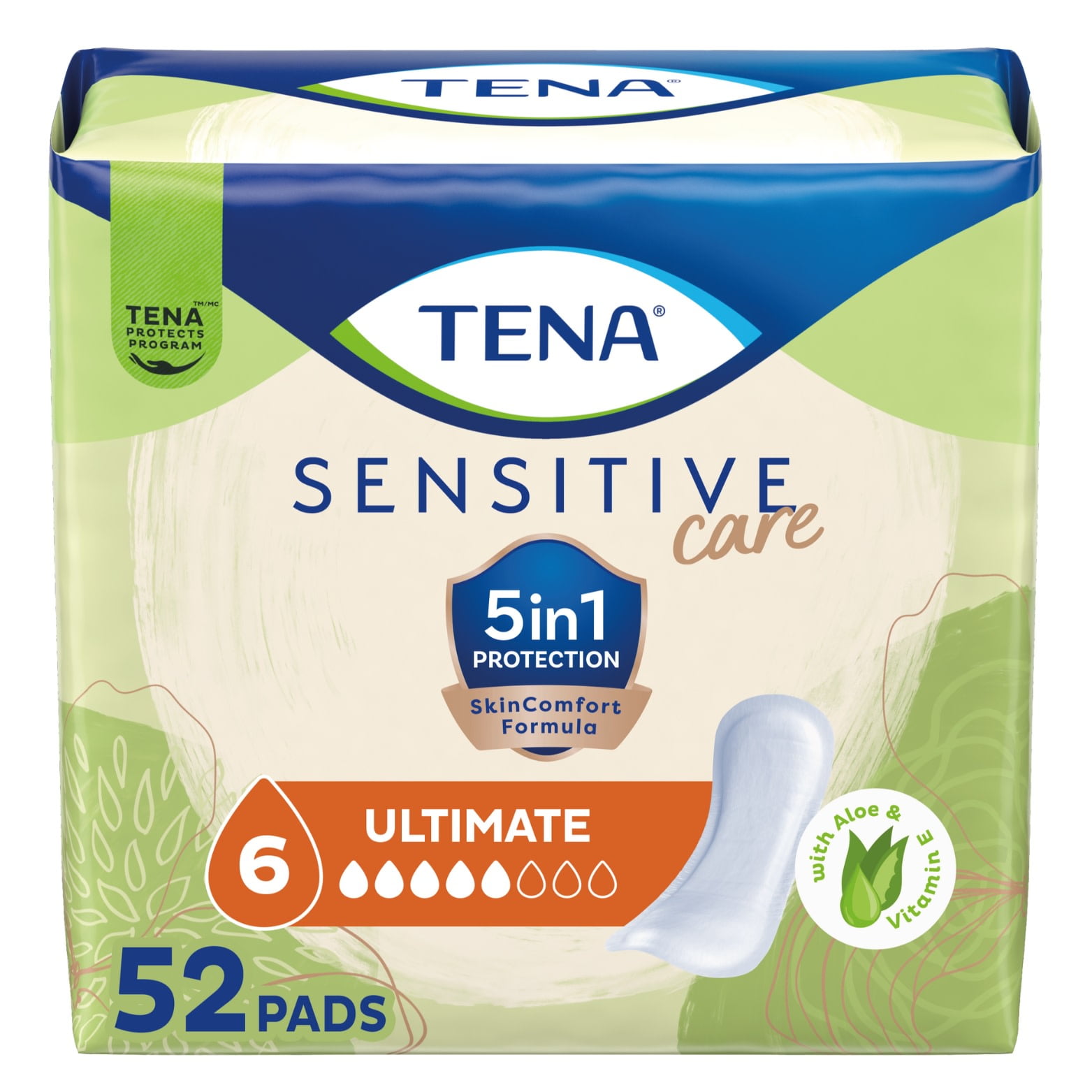 TENA Sensitive Care Ultimate Absorbency Incontinence Pad for Women, 52ct