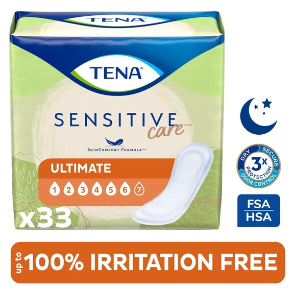 Tena Sensitive Care Ultimate Absorbency Incontinence Pads for Women, 33 Count