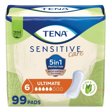TENA Sensitive Care Ultimate Absorbency Incontinence Pad for Women, 99 Count