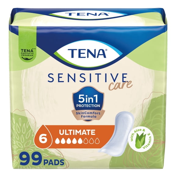 TENA Sensitive Care Ultimate Absorbency Incontinence Pad for Women, 99 Count