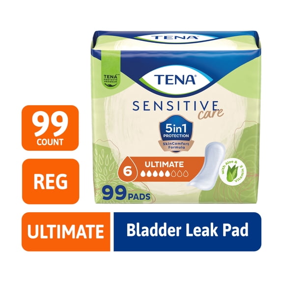 TENA Sensitive Care Ultimate Incontinence Pads for Women, Regular, 99 ct