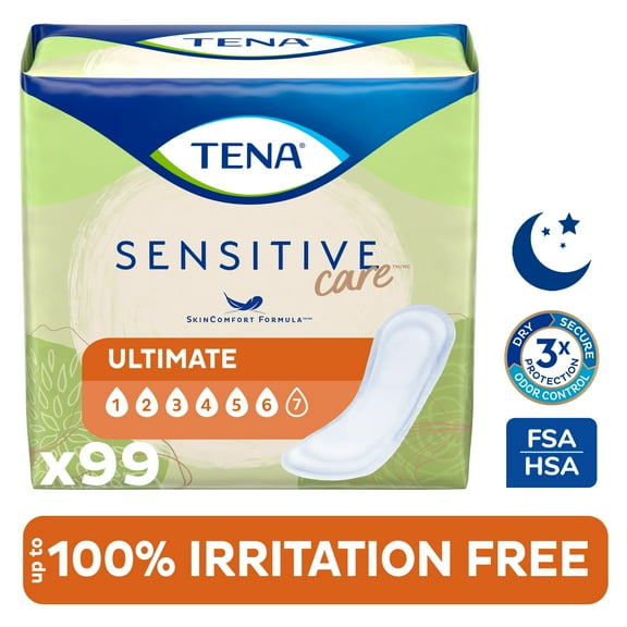 Tena Sensitive Care Ultimate Absorbency Incontinence Pads for Women, Regular Length, 99 Count