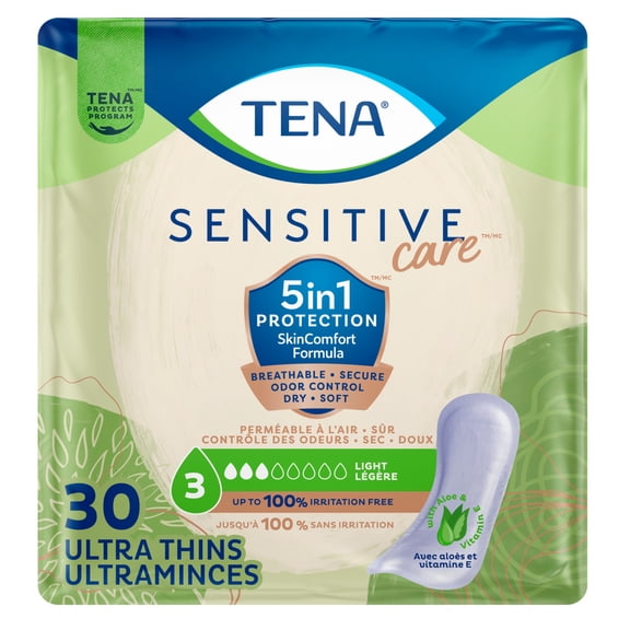TENA Sensitive Care Ultra Thin Light Incontinence Pads Women, Regular, 30ct