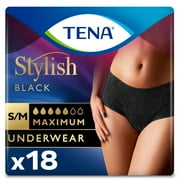 Tena Stylish Black Underwear for Women, Maximum, S/M, 18 Ct