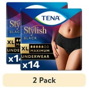 (2 pack) Tena Stylish Black Underwear for Women, Maximum, XL, 14 Ct
