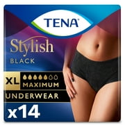 Tena Stylish Black Underwear for Women, Maximum, XL, 14 Ct
