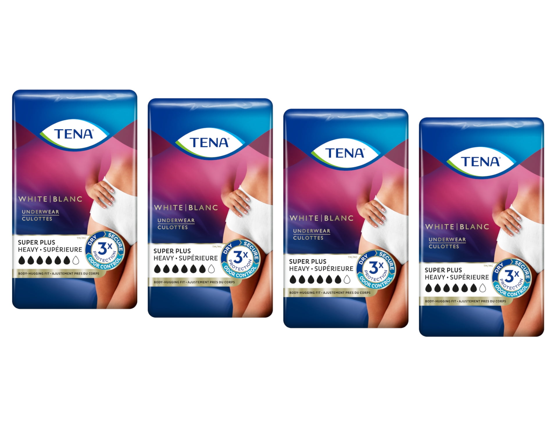 Tena Women XL Super Plus Heavy Incontinence Underwear, Stylish White 14 Ct.  - Pack of 4 