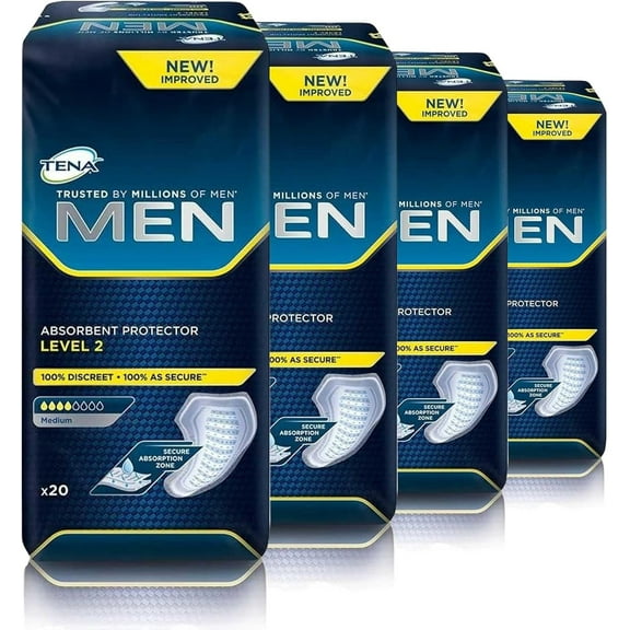Tena for Men Level 2 Guard for Men, Super Absorbency Incontinence Protector 20 ct EA (Pack of 4) 80 ct Total