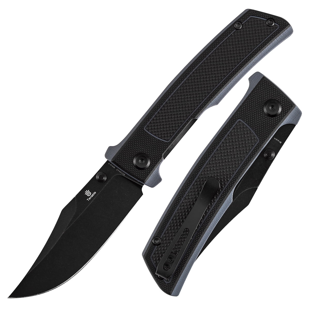 Tenable Bison Folding Knife 3.24'' Blackwash Nitro V Blade G10,with Frag Pattern Handle,B2108A2