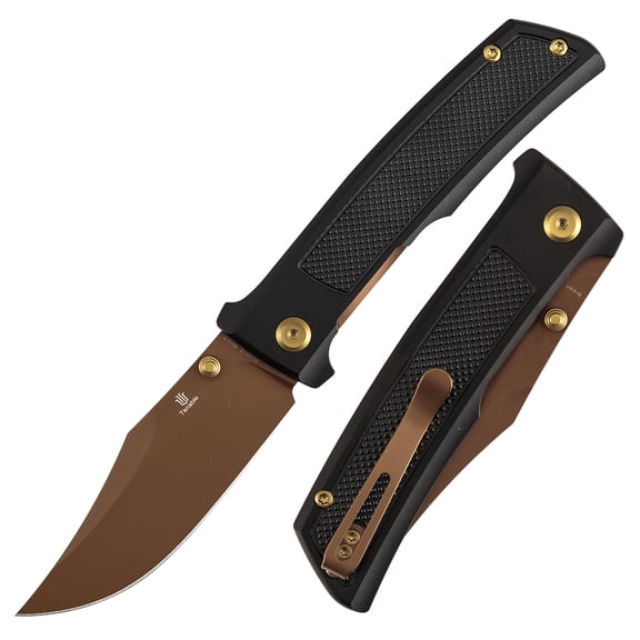 Tenable Bison Folding Knife 3.24'' Rose Gold Nitro V Blade,Aluminum Handle with Frag Pattern,B2108A3