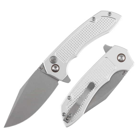 Tenable Entity EDC Pocket Knife Stonewashed 14C28N Blade,Silver Aluminum Handle,Nalu Knives Designers,B1036F3