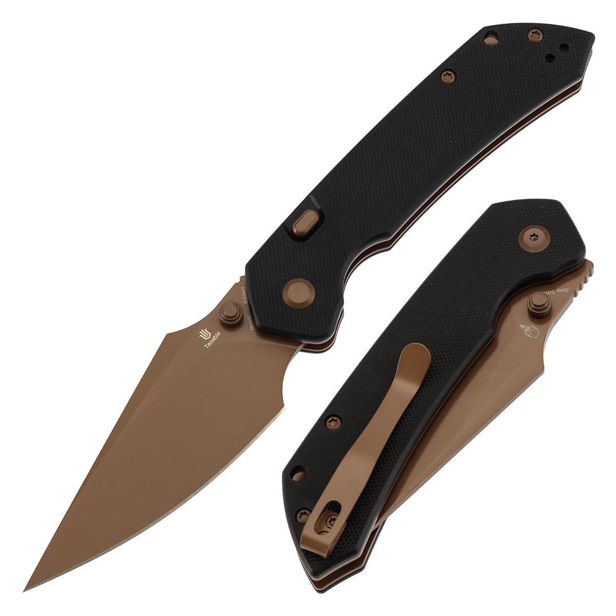 Tenable Fenrir Folding Pocket Knives 3.48“ Rose Gold Coated Nitro-V Blade,Black G10 Handle,B1034H3
