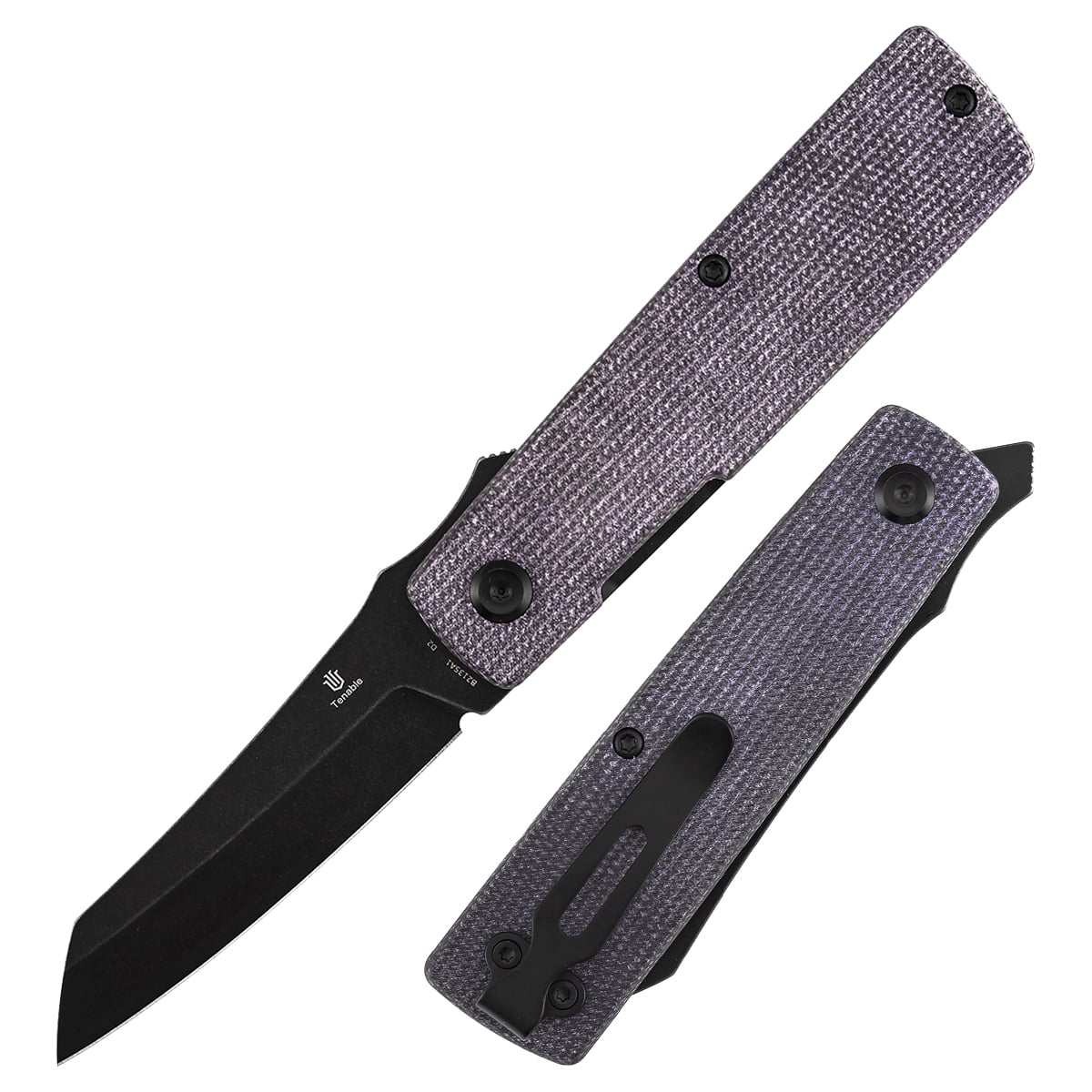 Tenable Higonokami Folding Pocket Knife,3.02'' Black Stonewashed D2 Blade,Purple Micarta Handle,B2135A1