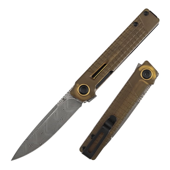 Tenable Kitpu Folding Pocket Knife,2.9'' Water Ripple Damascus Blade,Amber PEI/Ultem Handle,B2123A5