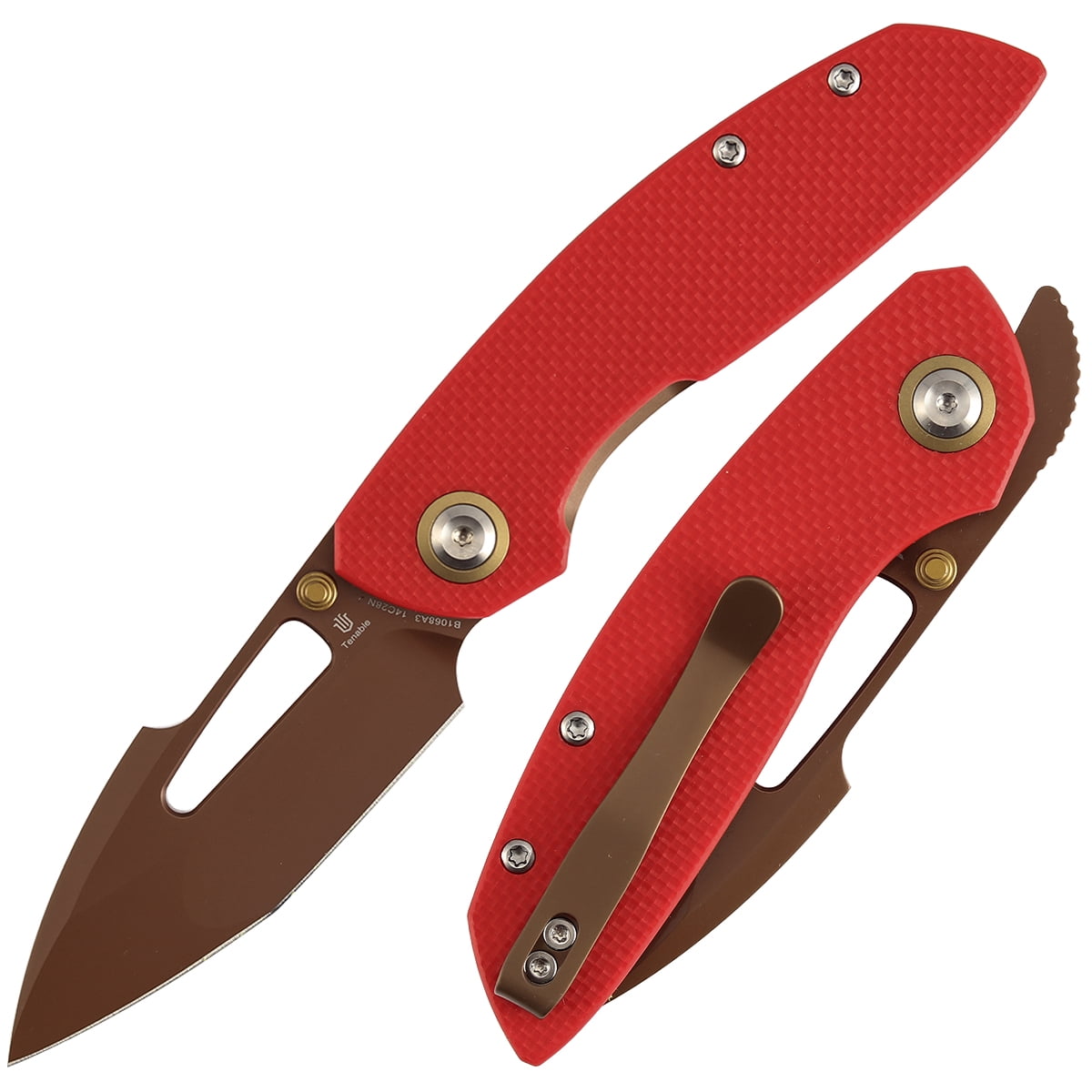 Tenable Link Folding Knife 3.0" Rose Gold 14C28N Coarse-textured Red G10 B1068A3