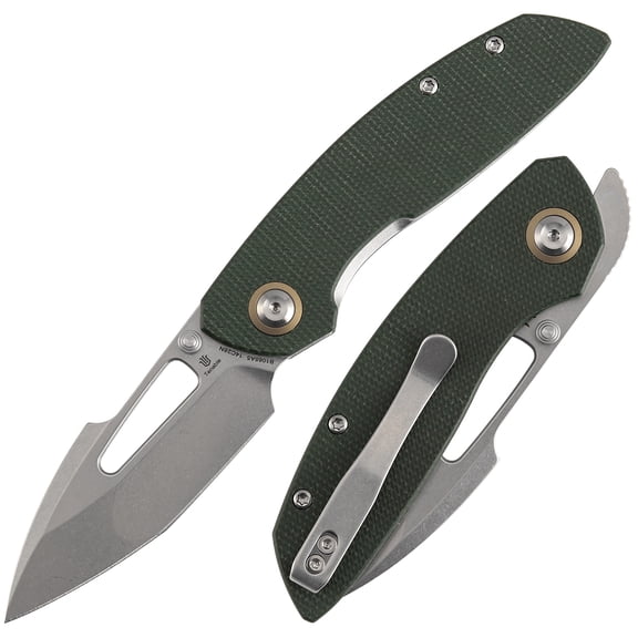 Tenable Link Folding Knife 3.0" Stonewashed 14C28N Blade Green Micarta Handle B1068A5