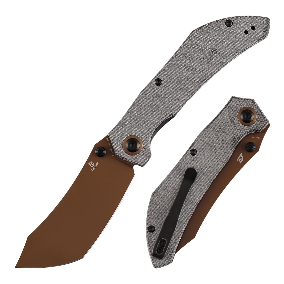 Tenable Tipper Folding Pocket Knife 3.39'' Rose Gold Nitro V Blade,Black Micarta Handle,B1079A1