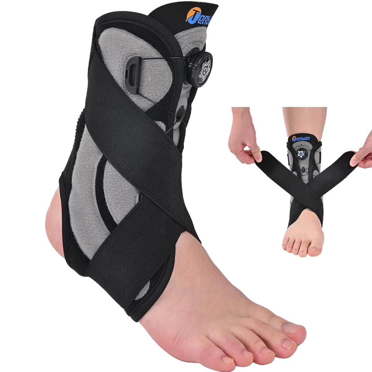 Tenbon Ankle Support Brace for Men and Women Adjustable Knob Ankle Brace for Plantar Fasciitis and Tendonitis - for Sports, Fitness, Injury Recovery, Sprain, 1PCS (Large)