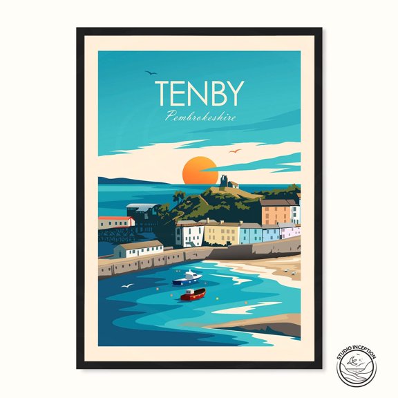 Tenby Harbour Wales Coastal Travel Wall Art Decor Unframed Paper Print