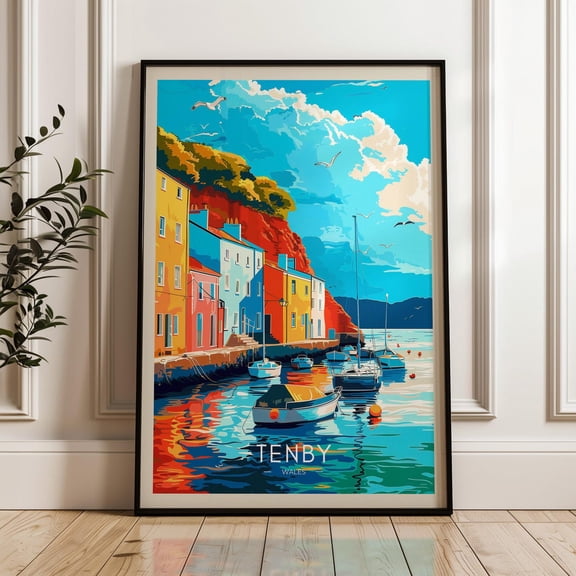 Tenby Travel Poster - England Wall Art Print, Illustration Poster, Artwork, Home & Office Decor, Gift Idea, Travel Print, Wales Poster Wall Art, Modern Wall Decor, 8x12 UNFRAMED