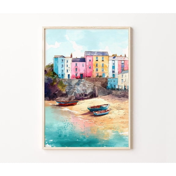 Tenby Wales Harbour Beach Pastel Houses Home Decor