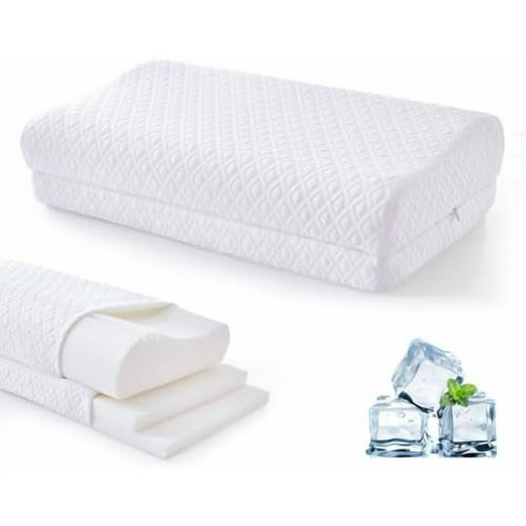 Tencel Lyocell Cervical Neck Pillow for Sleeping, 3-Layer Adjustable Memory Foam Pillows, Side Sleeper Pillow for Neck Shoulder Pain Relief, Cooling Ergonomic Contour Bed Pillows$$Bedding