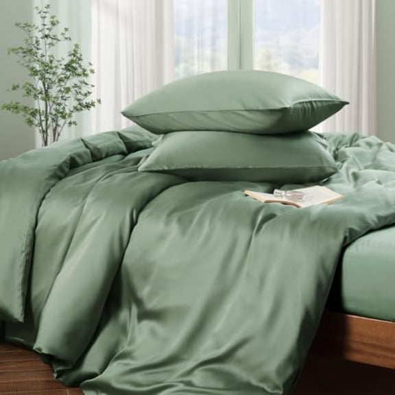 Tencel Lyocell Duvet Cover Queen Size 3 Piece - Sage Green Silky Cooling Duvet Cover Set for Hot Sleeper - Natural Eucalyptus Lyocell Fiber - Breathable and Ultra-Soft Bedding Set - 90" x 90"