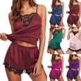 thumbnail image 1 of Tencel Modal Lace Pajama Set for Women, Sleeveless Top .Wide-Leg Shorts, Cooling Sleepwear for Home & Vacation, 1 of 7