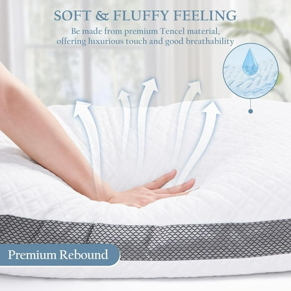 Tencel Pillows Queen Size Set of 2, Shredded Memory Foam Pillows, 20"x30"Cooling Tencel Circular Knit Pillow, Adjustable Bed Pillow for Side, Back, Stomach Sleepers