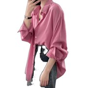 Tencel Pink Shirt Women'S Spring, Autumn And Summer Design Niche Loose Thin Long-Sleeved Sun Protection Cardigan Jacket Cover