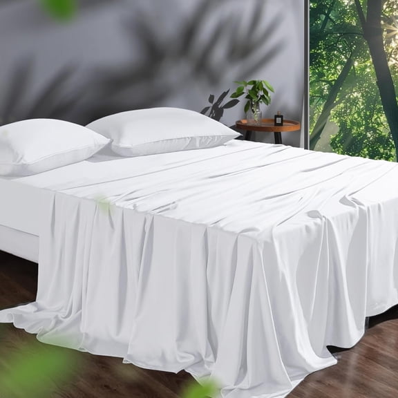 Tencel Sheet Set Size, Eucalyptus Lyocell, Breathable & Cooling , Deep Pocket Up to 16 Inch, Silky Soft, Ideal for s - 4 count (, White)