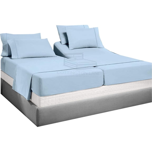 Tencel Split Cal King Sheet Sets for Adjustable Bed - 100% Eucalyptus Tencel Lyocell Sheets Sets - 5 Piece Split California King Sheets for adjustable Beds Tencel - Soft - Moisture Wicking(Light Blue)