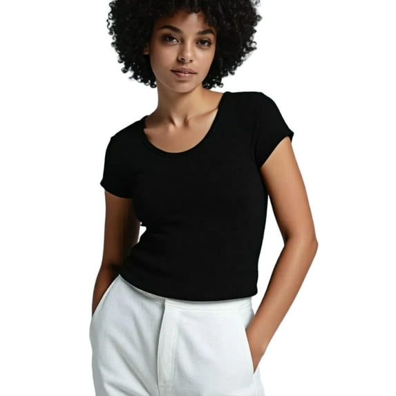 Shadowsong Women's Tencel U-Neck T-Shirts, Black, Size L