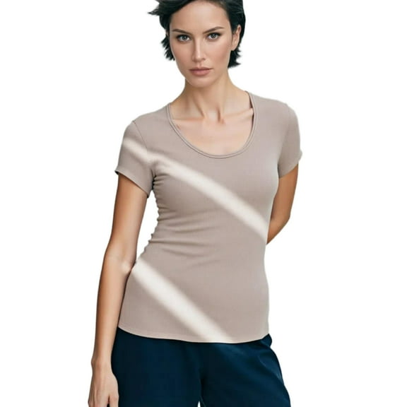 Shadowsong Women's Tencel U-Neck T-Shirts, Brown, Size M