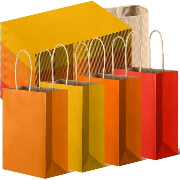 Tenceur 100 Pcs Halloween Party Favor Bags Bulk Trick Treat Gift Bags with Handles Large Halloween Theme Party Favors Black Purple Green Orange Sancks Goodies Candies Gifts Pouch Holiday Supplies