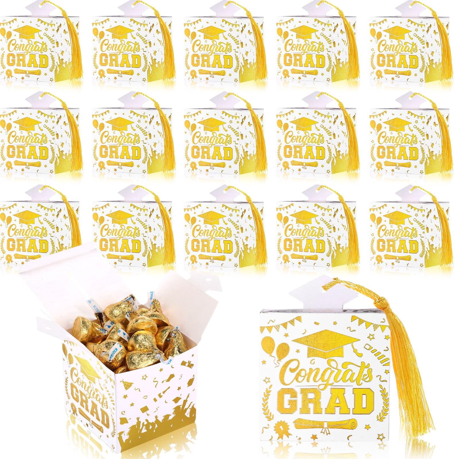 Tenceur 30 Pcs Graduation RRF12 Cap Gift Box 2025 White and Gold ...