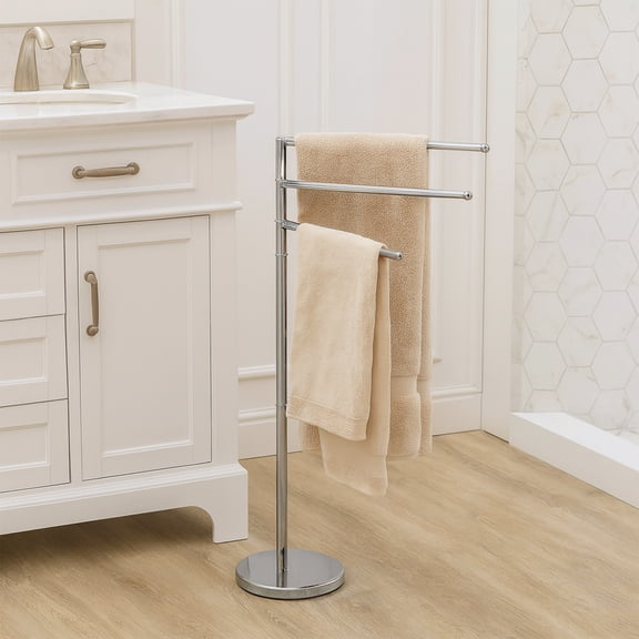 Evideco French Home Goods Bathroom Swivel Arm Spa Towel Stands, Silver